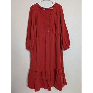 Old Navy Womens Tiered Long Sleeve Midi Dress Size 2X Peasant Cottagecore Orange